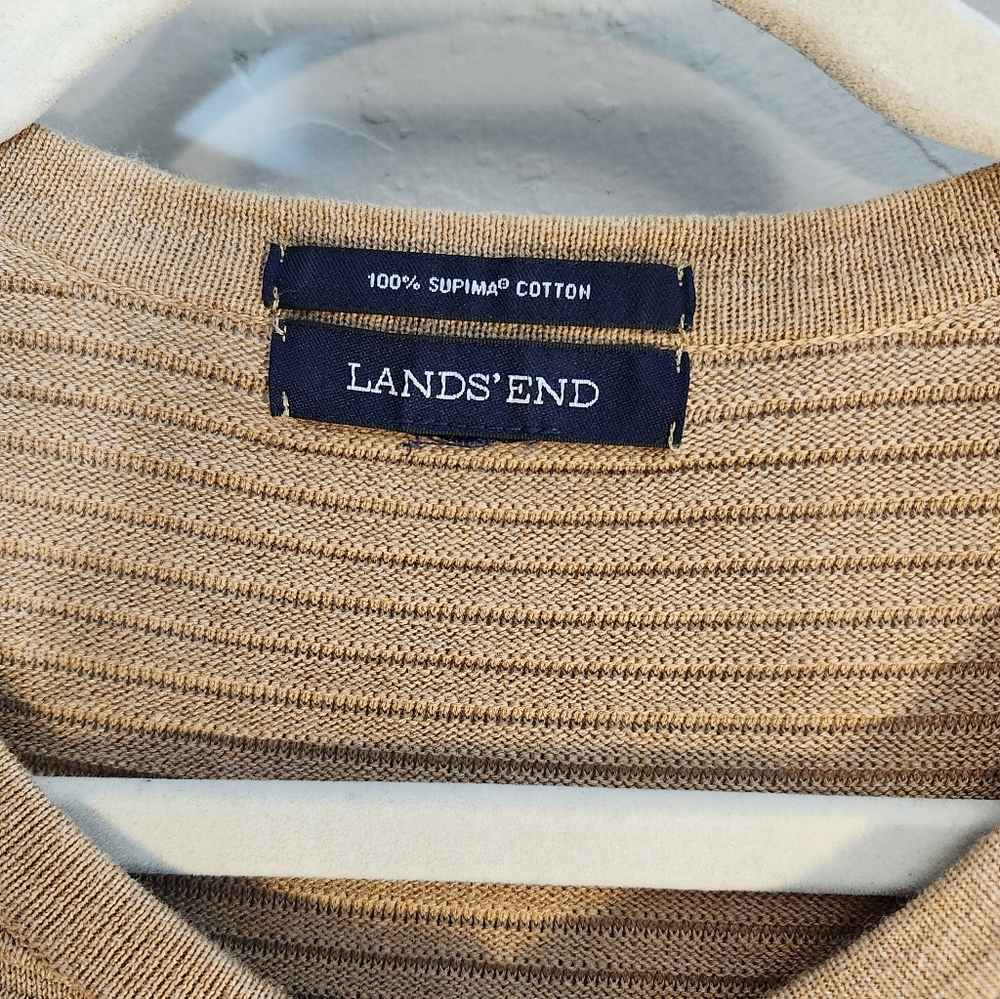 Lands' End Beige Cardigan Ribbed Sweater Botton Sz L - Picture 2 of 7